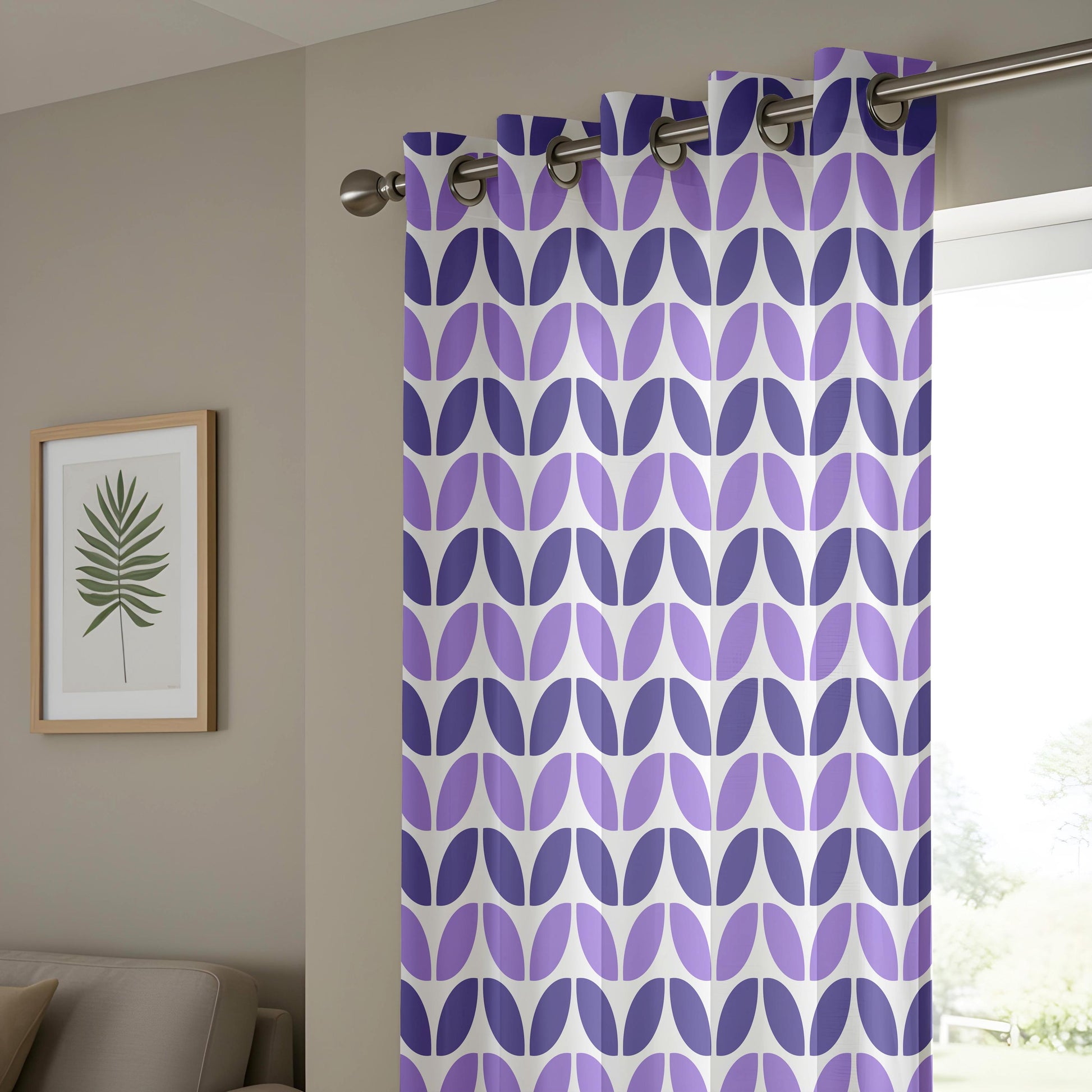 Onay Purple Geometric Eyelet Curtains – Violet Mid Century Oval Drapes