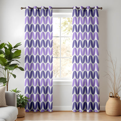 Onay Purple Geometric Eyelet Curtains – Violet Mid Century Oval Drapes
