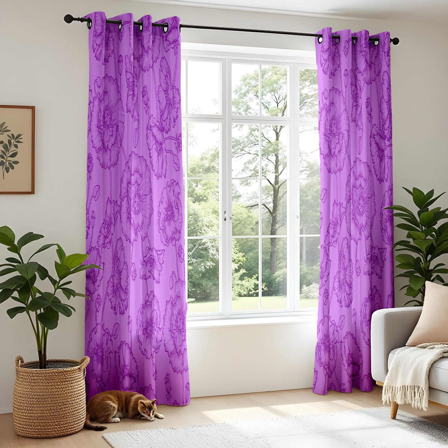 Onay Purple Floral Eyelet Curtains – Violet Peony Baroque Lined Drapes