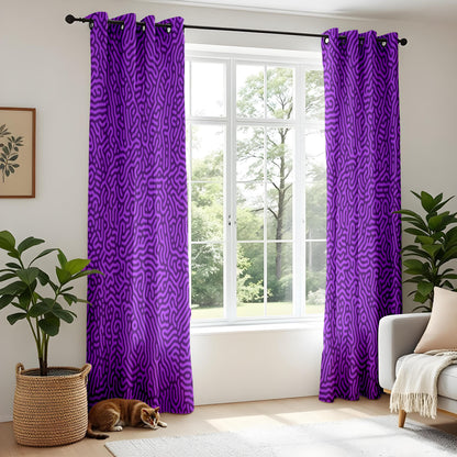 Onay Purple Abstract Eyelet Curtains – Violet Maze Pattern