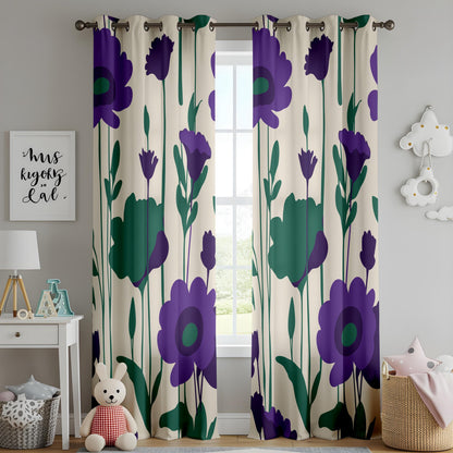 Onay Purple Floral Eyelet Curtains – Bold Poppy Maximalist Drapes