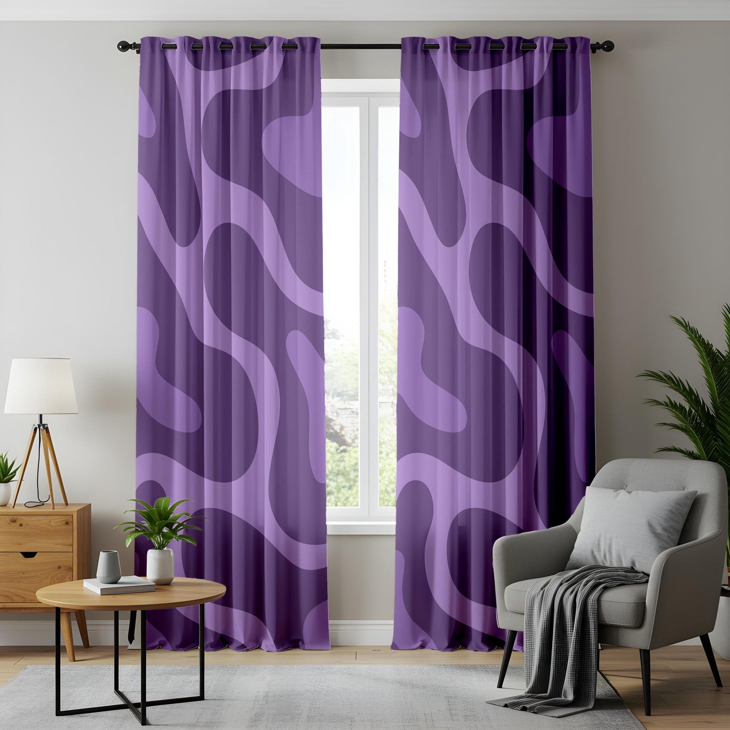 Onay Purple Abstract Swirl Eyelet Curtains – Violet Wave Drapes