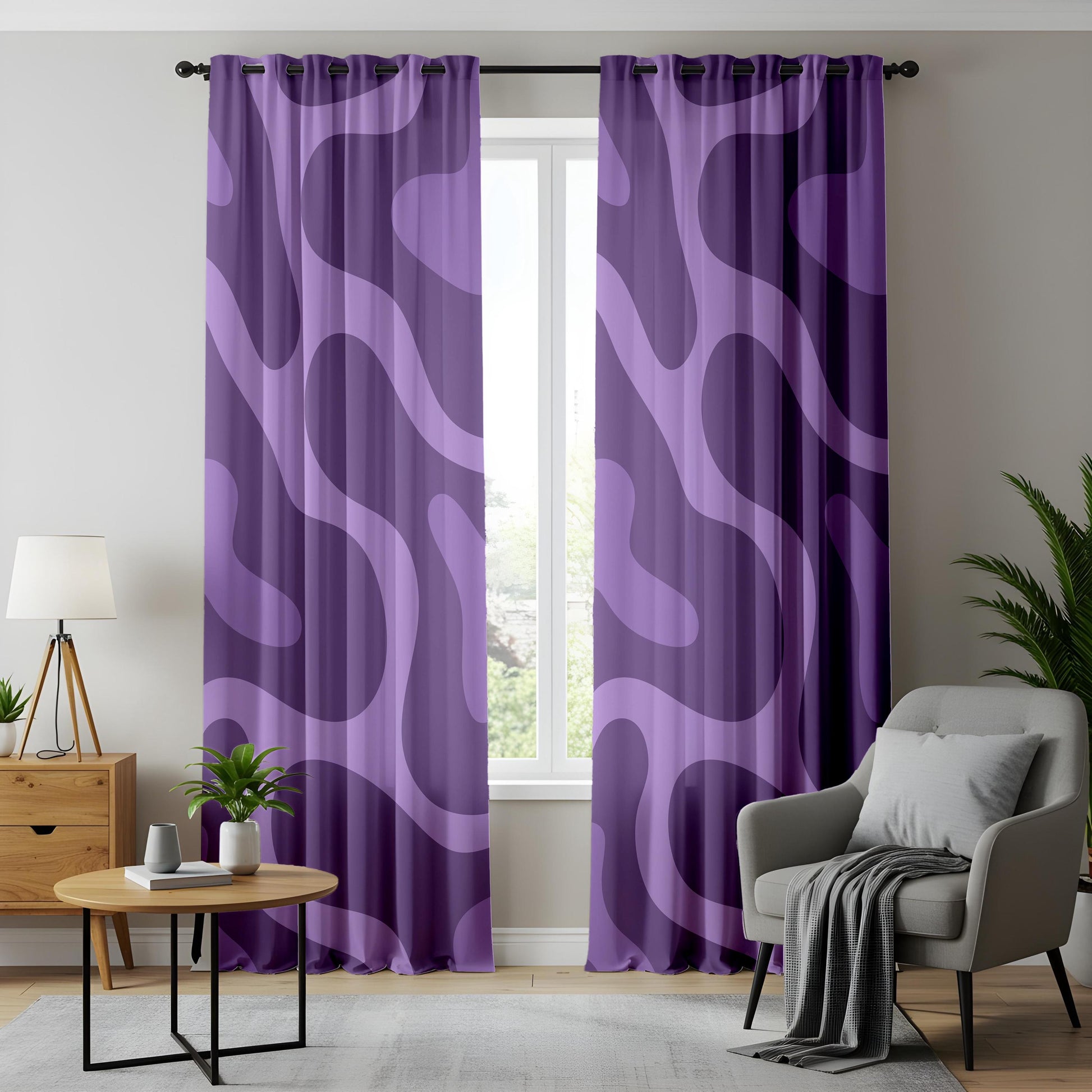 Onay Purple Abstract Swirl Eyelet Curtains – Violet Wave Drapes