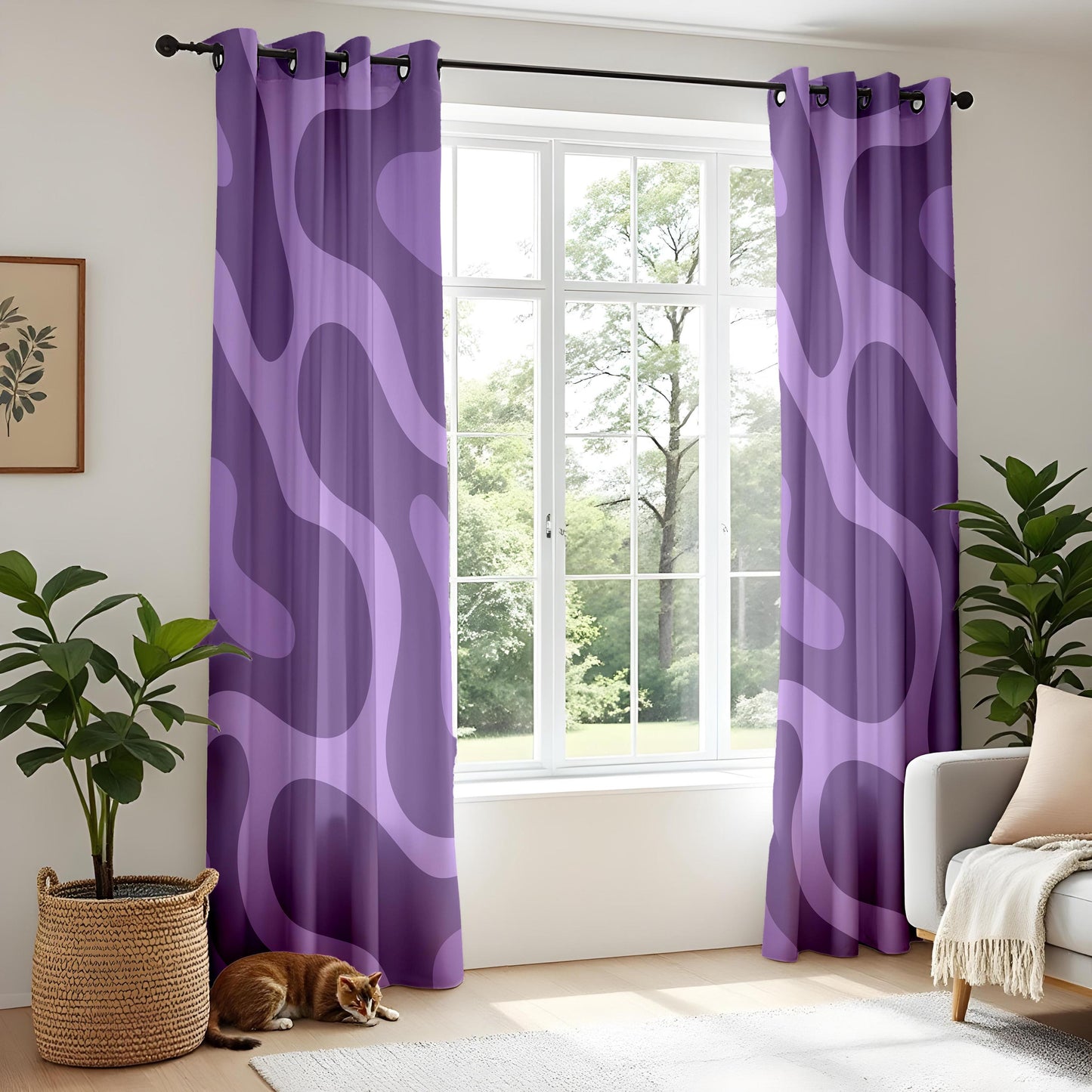 Onay Purple Abstract Swirl Eyelet Curtains – Violet Wave Drapes