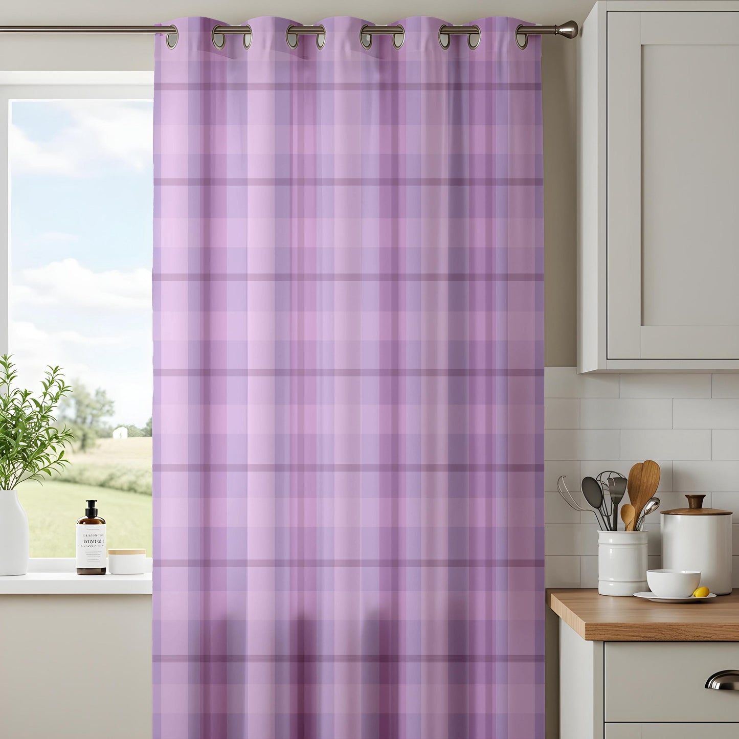Onay Lavender Plaid Eyelet Curtains – Purple Tartan Lined Drapes