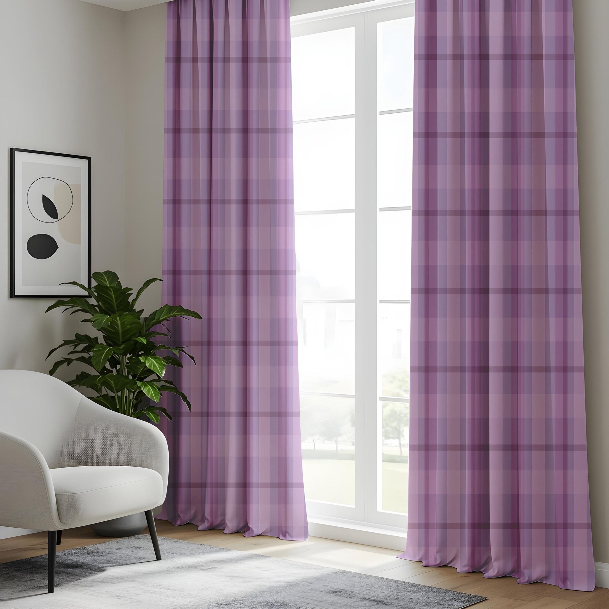 Onay Lavender Plaid Eyelet Curtains – Purple Tartan Lined Drapes