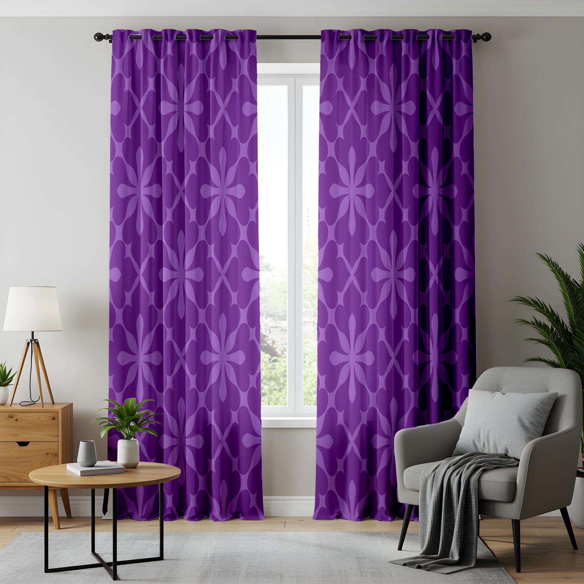 Onay Purple Geometric Eyelet Curtains – Violet Quatrefoil Drapes