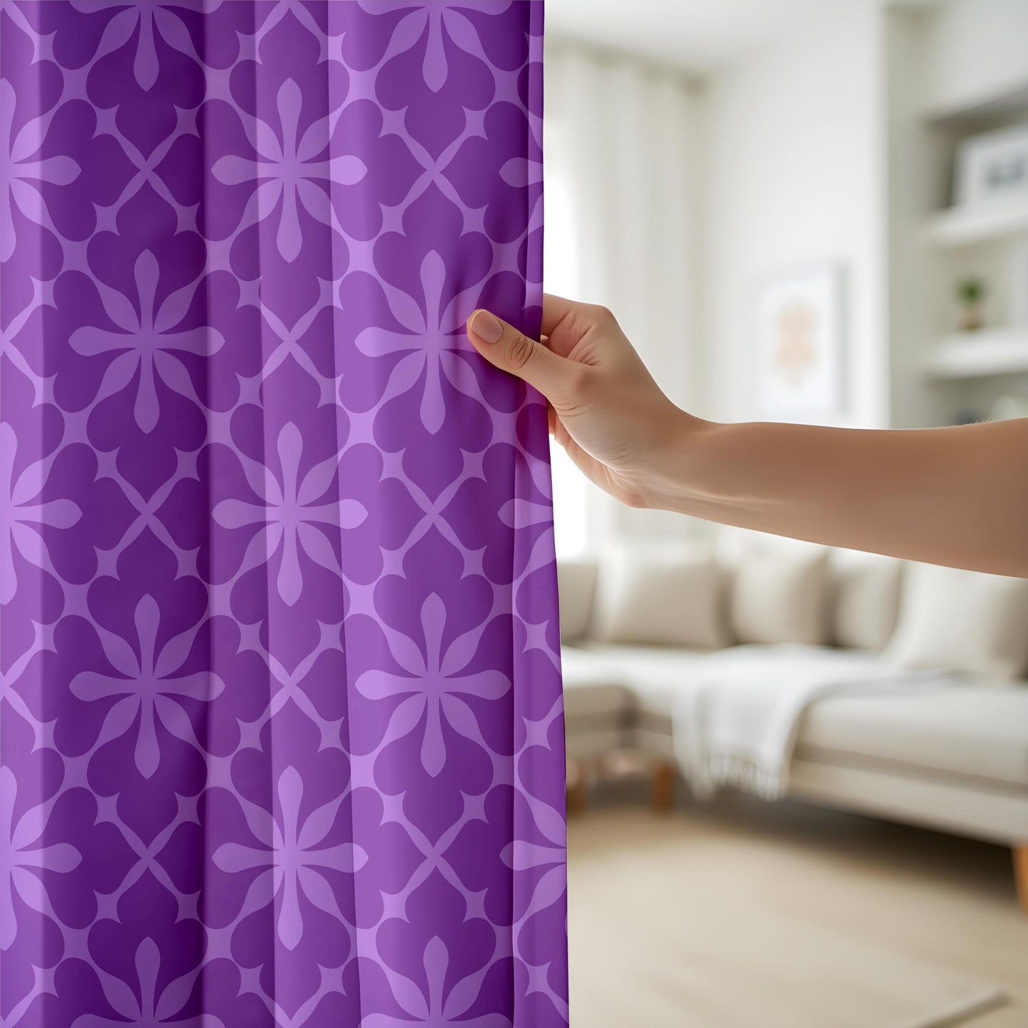 Onay Purple Geometric Eyelet Curtains – Violet Quatrefoil Drapes