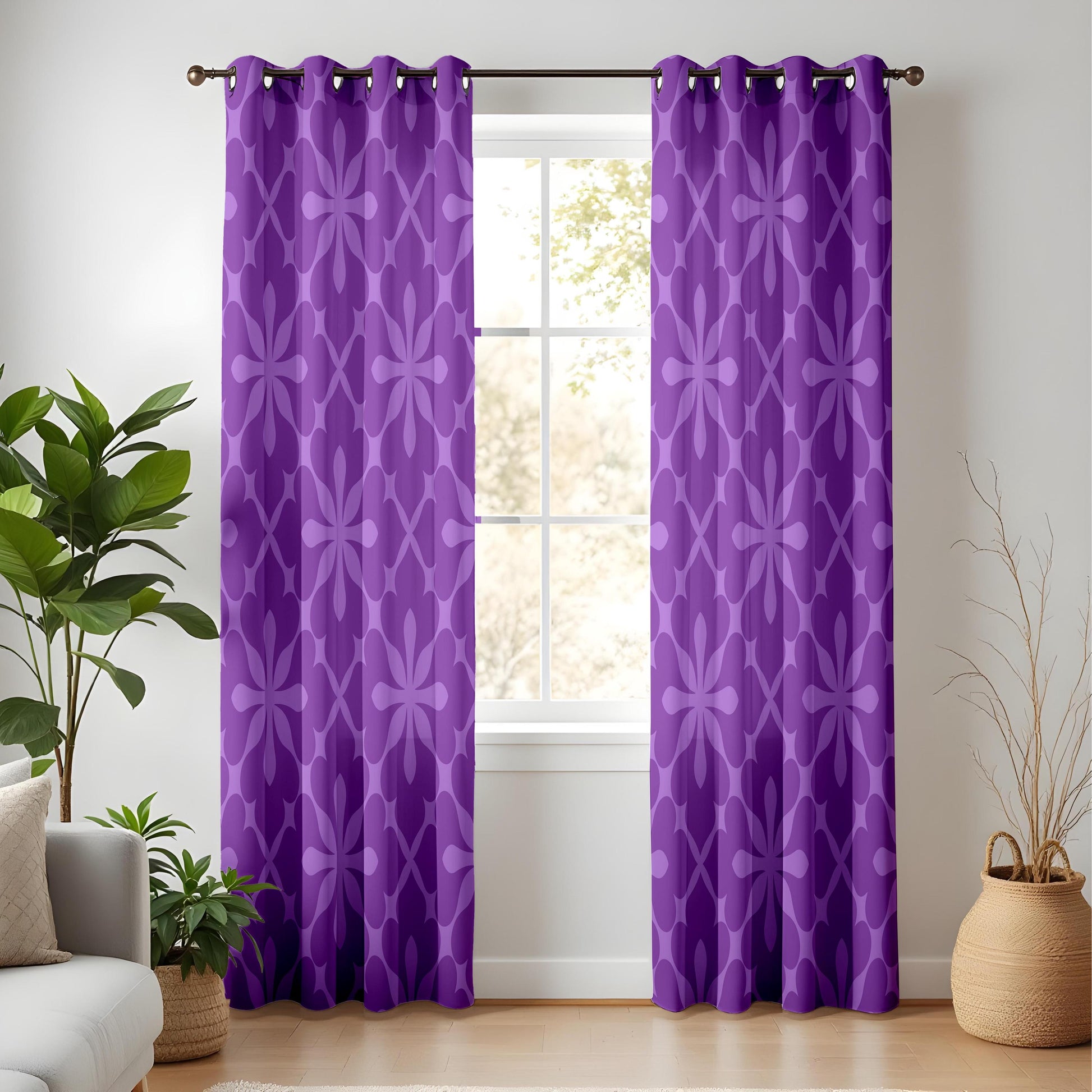 Onay Purple Geometric Eyelet Curtains – Violet Quatrefoil Drapes