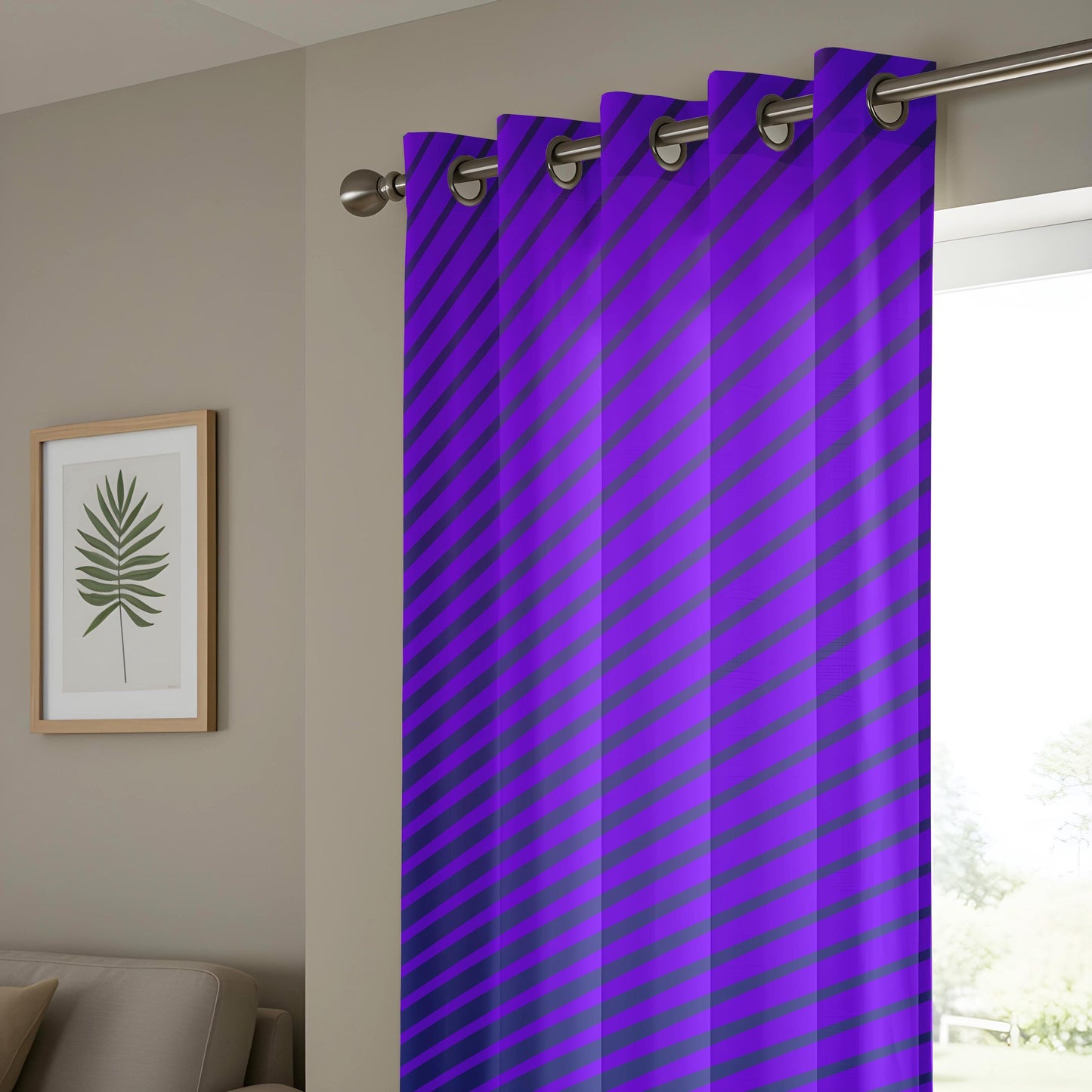Onay Purple Diagonal Stripe Eyelet Curtains – Violet Bold Lined Drapes