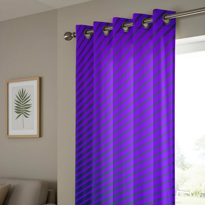 Onay Purple Diagonal Stripe Eyelet Curtains – Violet Bold Lined Drapes