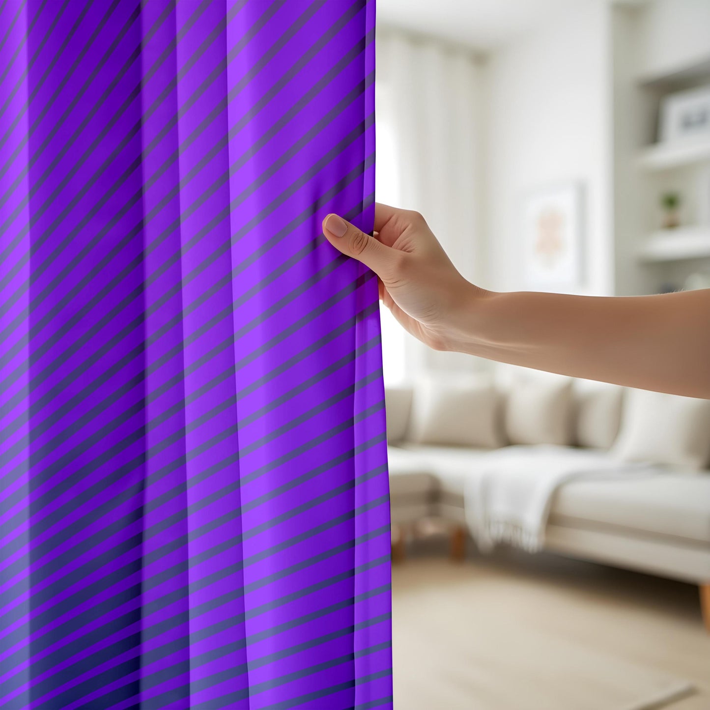 Onay Purple Diagonal Stripe Eyelet Curtains – Violet Bold Lined Drapes