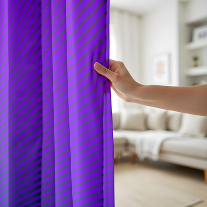 Onay Purple Diagonal Stripe Eyelet Curtains – Violet Bold Lined Drapes