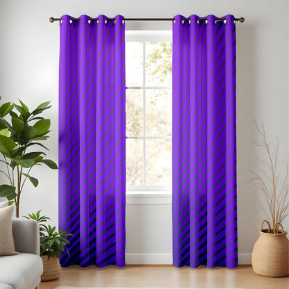 Onay Purple Diagonal Stripe Eyelet Curtains – Violet Bold Lined Drapes