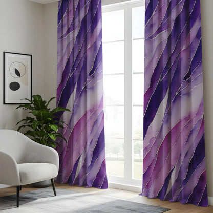 Purple Watercolor Curtains, Abstract Violet Wave Drapes, Made to Measure