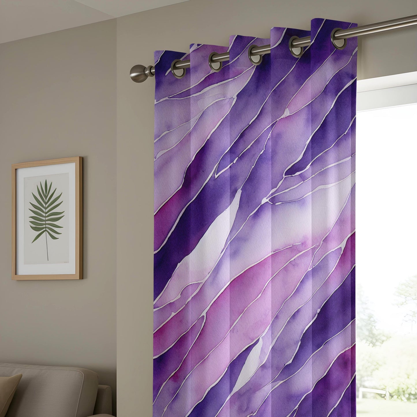 Purple Watercolor Curtains, Abstract Violet Wave Drapes, Made to Measure