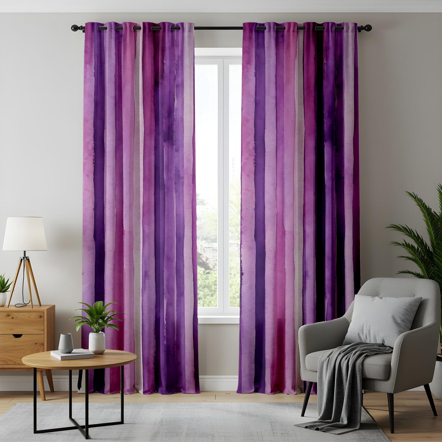 Onay Purple Ombre Stripe Eyelet Curtains – Mauve Watercolor Drapes
