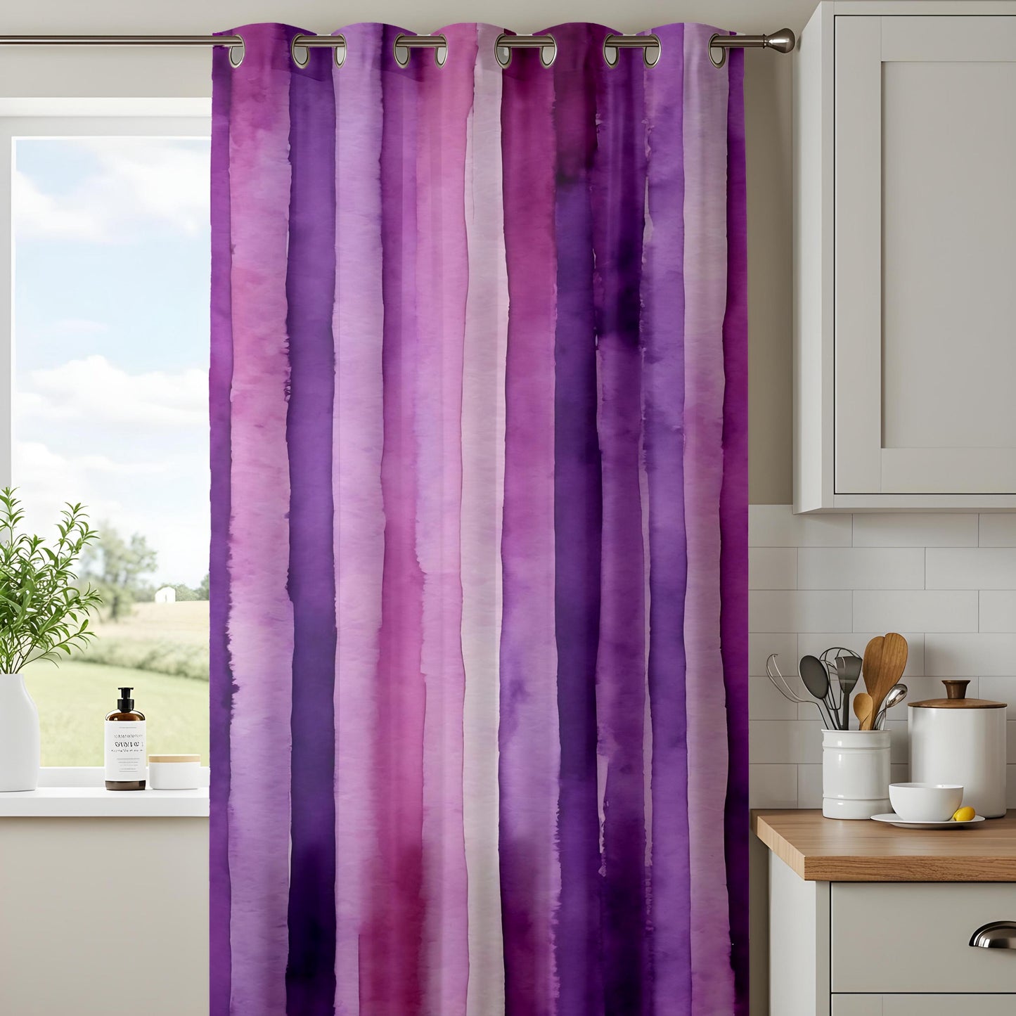 Onay Purple Ombre Stripe Eyelet Curtains – Mauve Watercolor Drapes