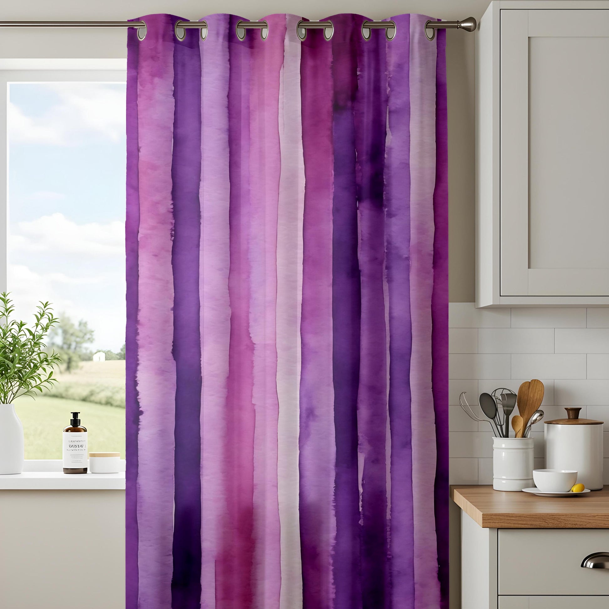 Onay Purple Ombre Stripe Eyelet Curtains – Mauve Watercolor Drapes