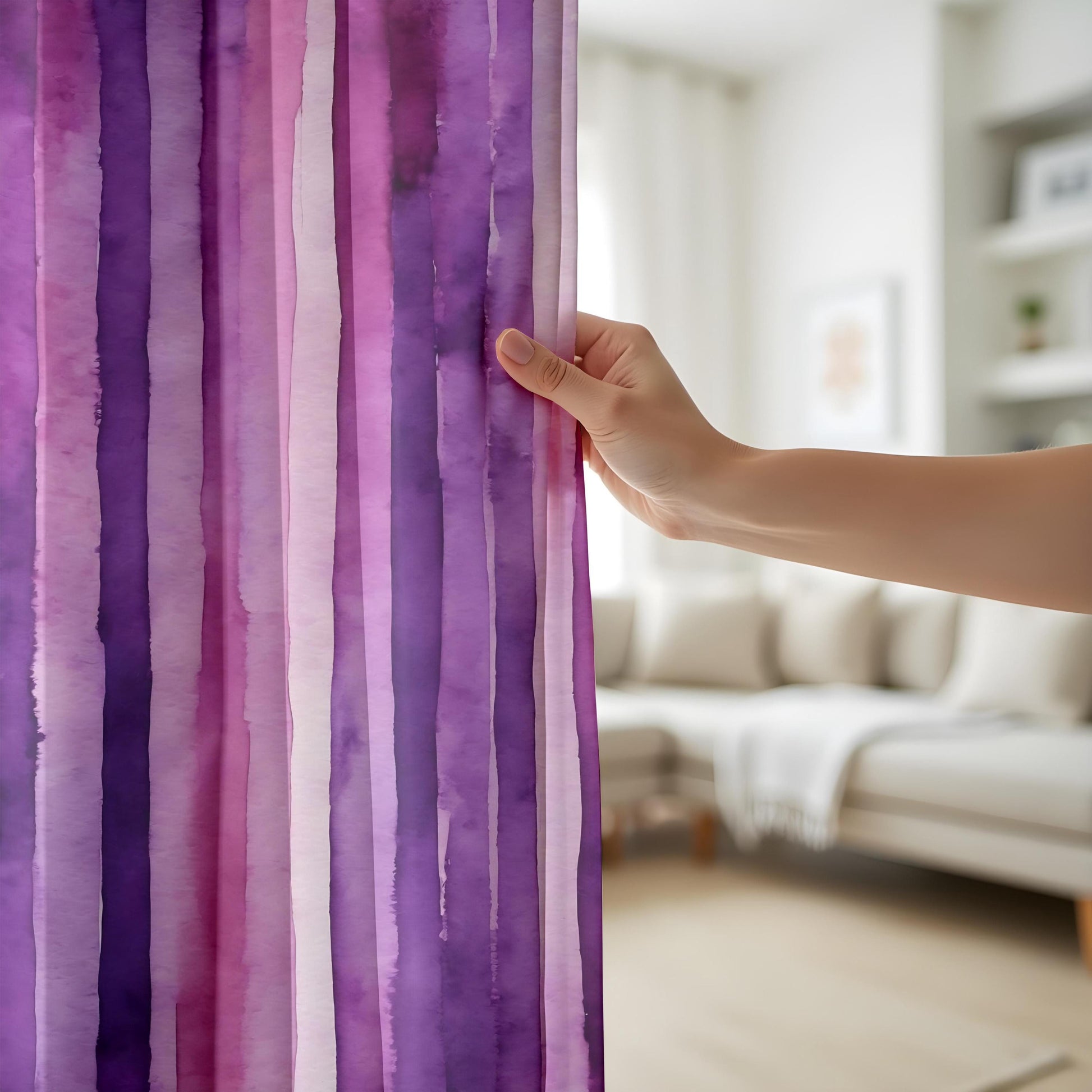 Onay Purple Ombre Stripe Eyelet Curtains – Mauve Watercolor Drapes
