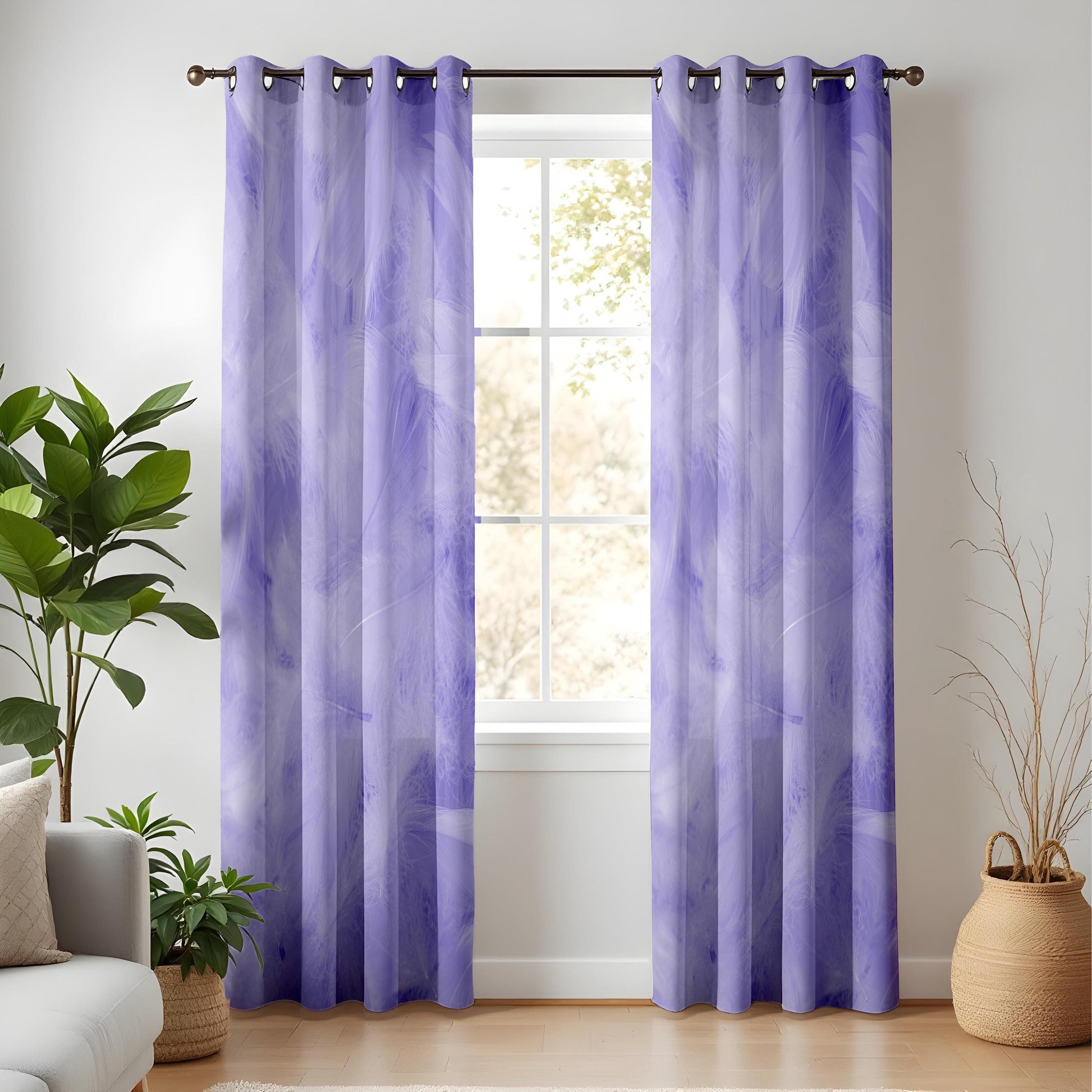 Onay Lavender Feather Print Curtains – Soft Purple Cloud Drapes