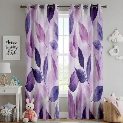 Onay Purple Botanical Leaf Watercolor Curtains – Violet Lined Drapes