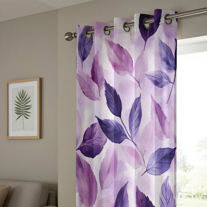 Onay Purple Botanical Leaf Watercolor Curtains – Violet Lined Drapes