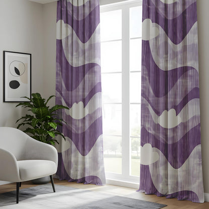 Onay Purple Abstract Wave Eyelet Curtains – Violet Cloud Print Drapes