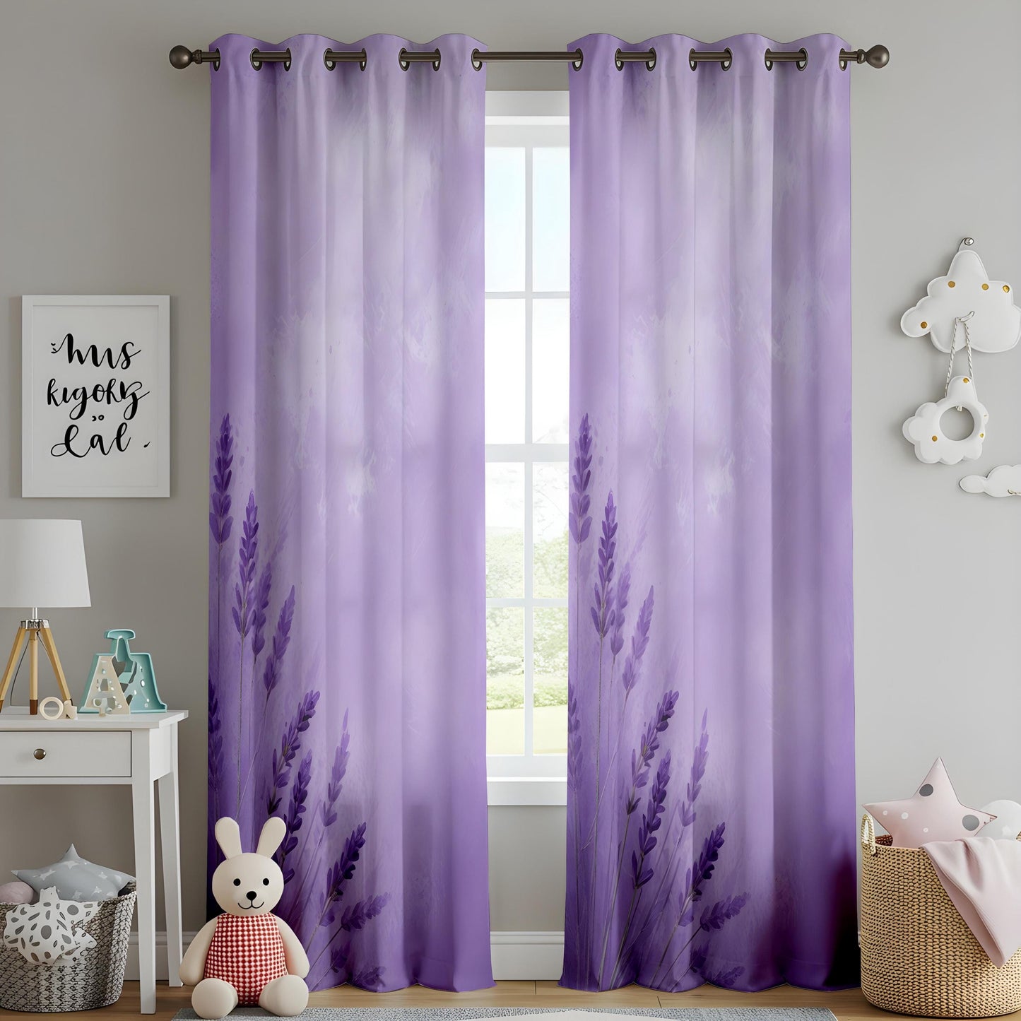 Onay Lavender Ombre Botanical Curtains – Purple Gradient Eyelet Drapes