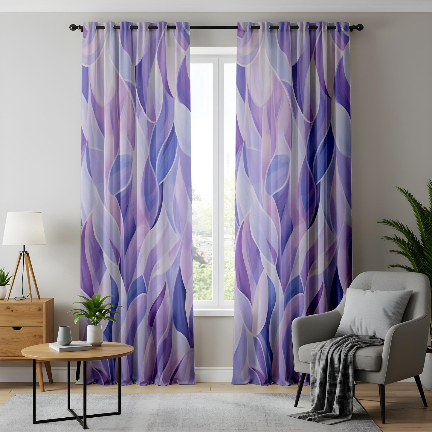 Onay Purple Botanical Watercolor Leaf Curtains