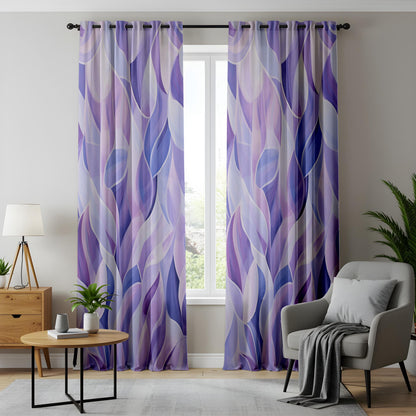 Onay Purple Botanical Watercolor Leaf Curtains