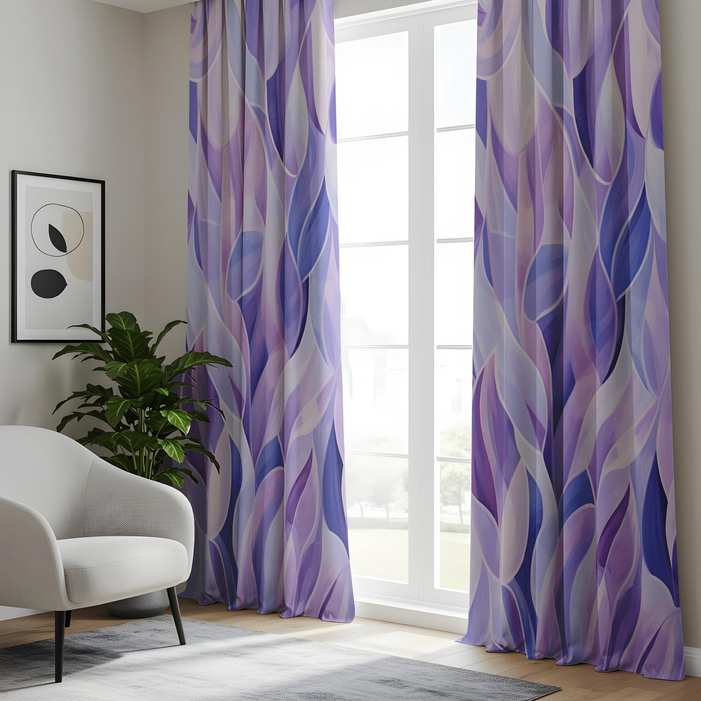 Onay Purple Botanical Watercolor Leaf Curtains