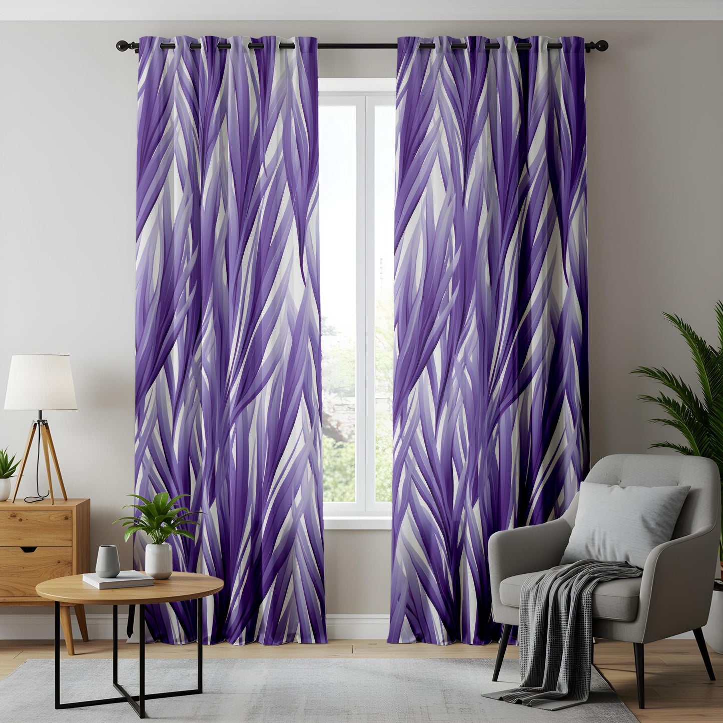 Onay Purple Tropical Leaf Eyelet Curtains – Botanical Drapes