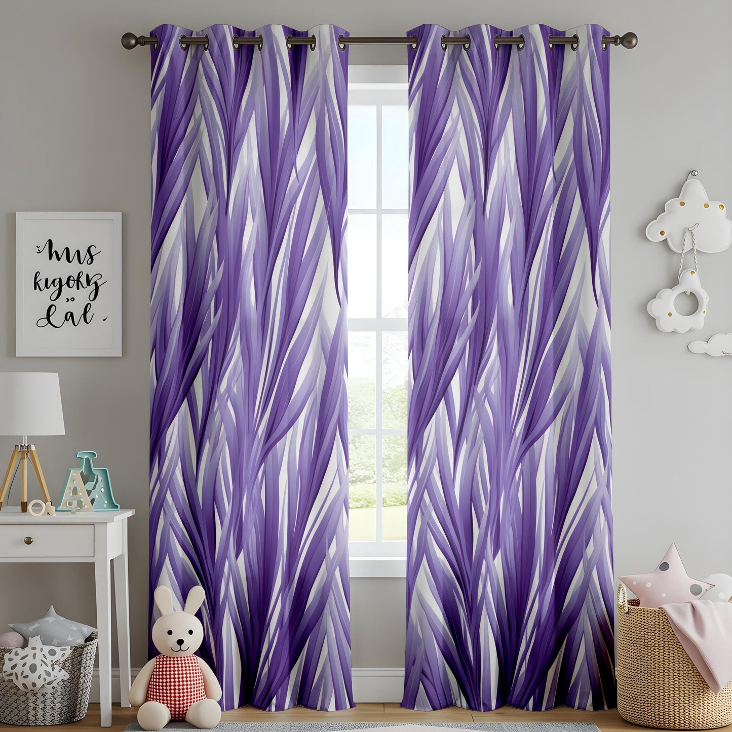 Onay Purple Tropical Leaf Eyelet Curtains – Botanical Drapes
