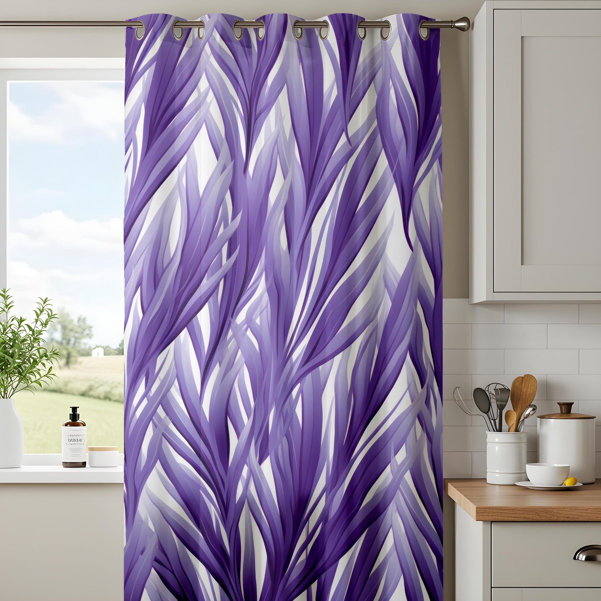 Onay Purple Tropical Leaf Eyelet Curtains – Botanical Drapes