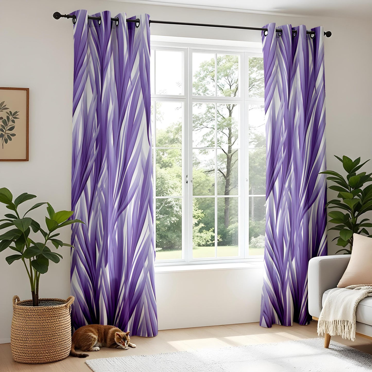 Onay Purple Tropical Leaf Eyelet Curtains – Botanical Drapes