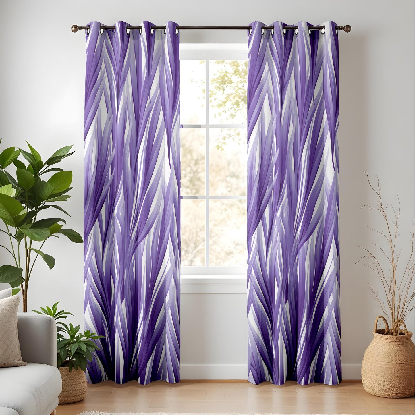 Onay Purple Tropical Leaf Eyelet Curtains – Botanical Drapes