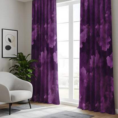 Onay Purple Abstract Cloud Eyelet Curtains – Violet Watercolor Lined Drapes
