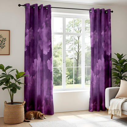 Onay Purple Abstract Cloud Eyelet Curtains – Violet Watercolor Lined Drapes