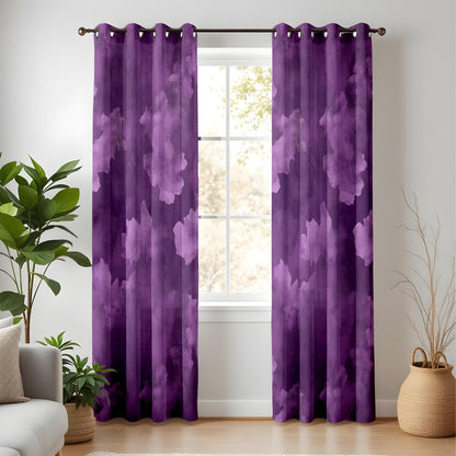 Onay Purple Abstract Cloud Eyelet Curtains – Violet Watercolor Lined Drapes