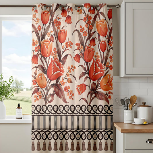 Onay Vintage Tulip Floral Curtains – Cottagecore Terracotta Drapes