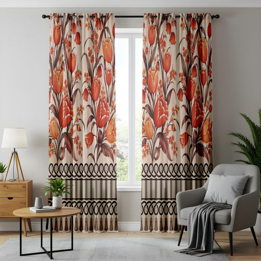 Onay Vintage Tulip Floral Curtains – Cottagecore Terracotta Drapes