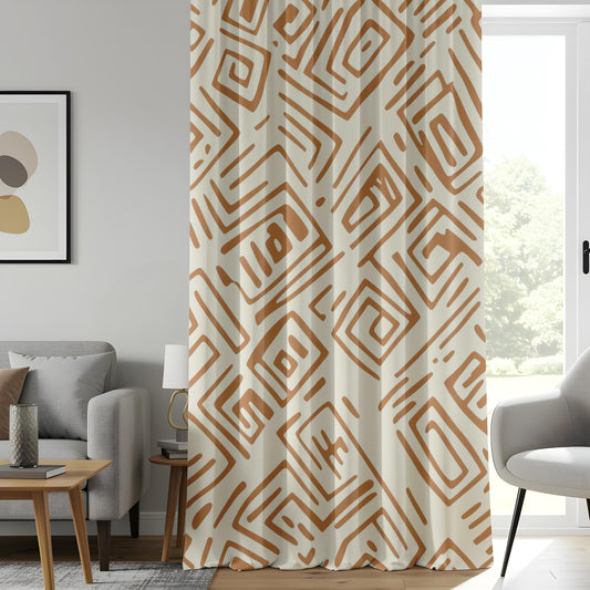 Onay Intricate Maze Living Room Curtains, Warm Terracotta Geometric Panels