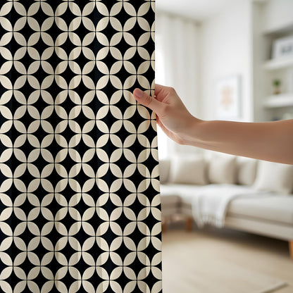 Onay Japanese Geometric Pattern Curtains – Black and Beige Retro Drapes