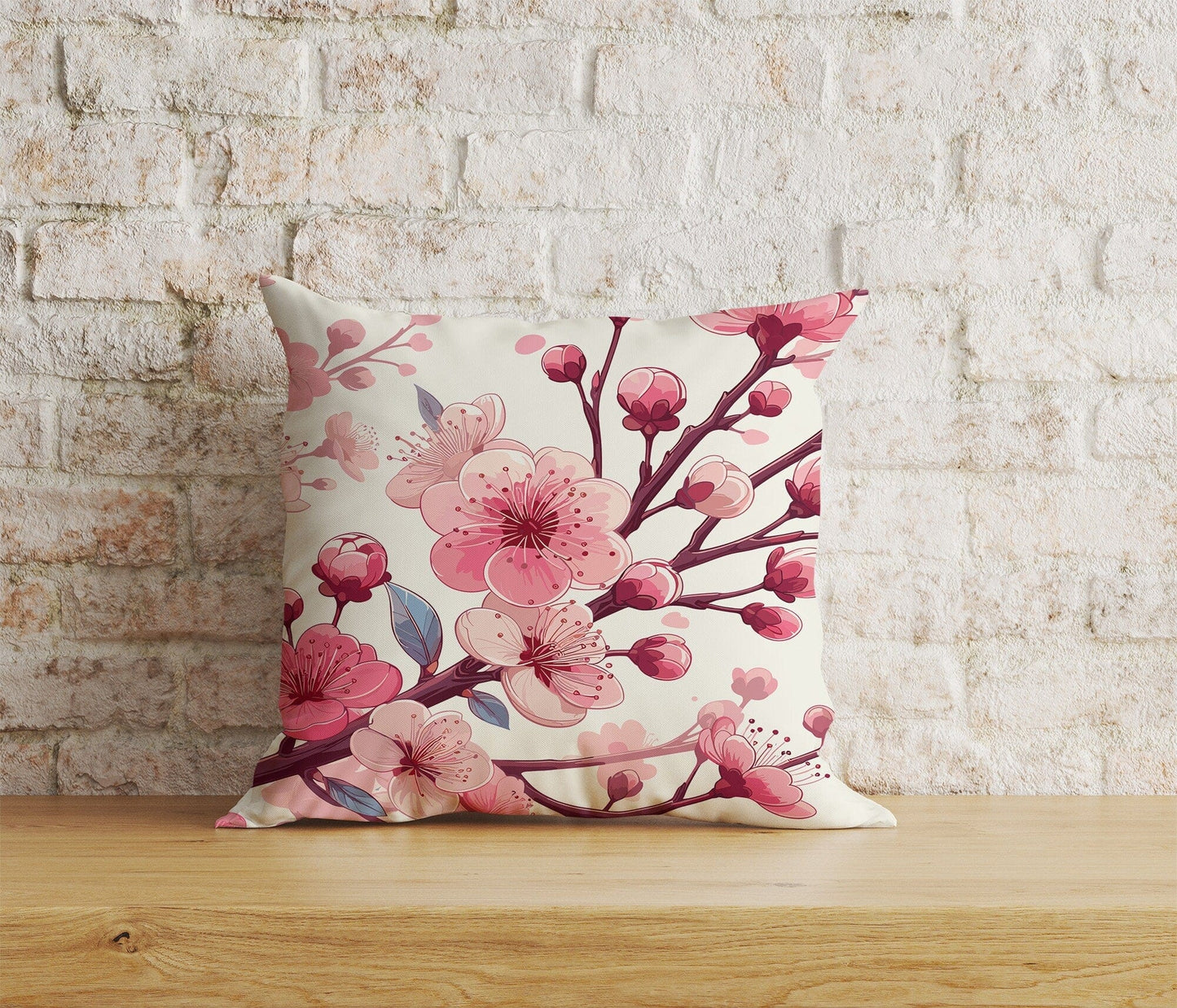 Onay Home Textile Cushion Covers 3 / 12 x 12 inch (30 x 30 cm) Double Side Japanese Sakura Cherry Blossom Cushion Cover Spring Floral