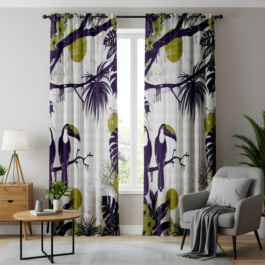 Onay Jungle Toucans Living Room Curtains, Tropical Rainforest Drapes