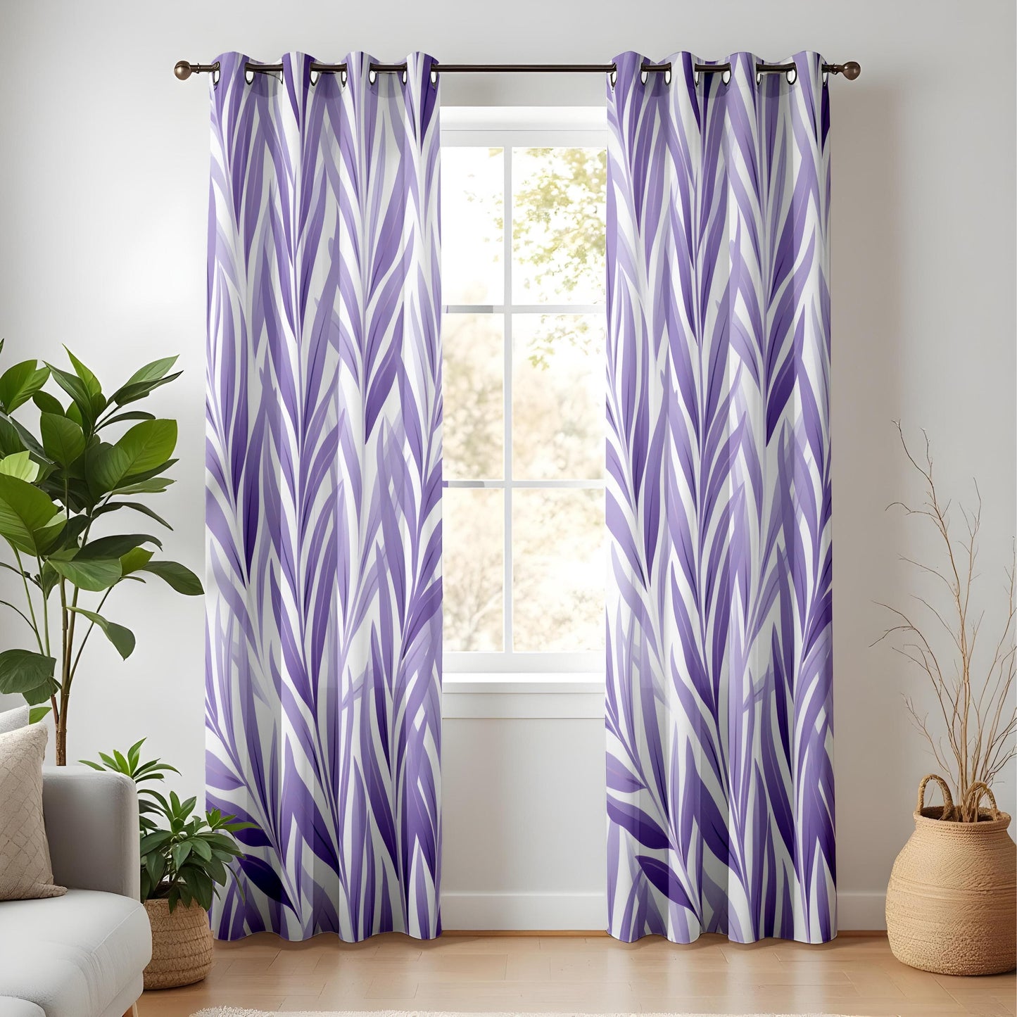 Onay Lavender Dreams Living Room Curtains, Elegant Purple Leaf Pattern