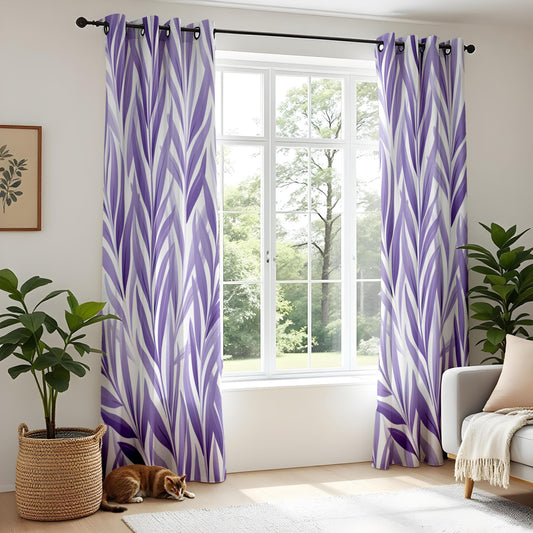 Onay Lavender Dreams Living Room Curtains, Elegant Purple Leaf Pattern