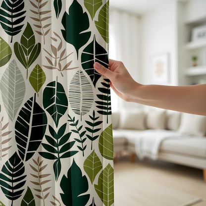 Onay Leafy Printed Curtains, Botanical Patterned Drapes, Forest-Inspired Window Drapes