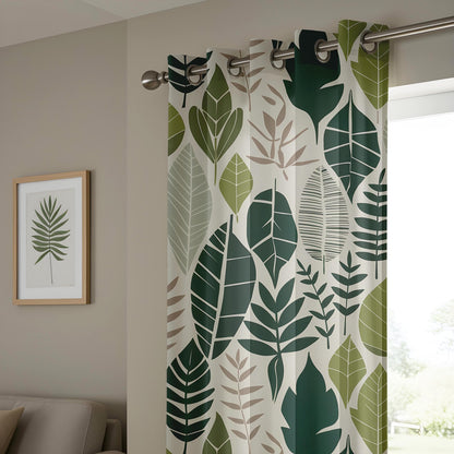Onay Leafy Printed Curtains, Botanical Patterned Drapes, Forest-Inspired Window Drapes
